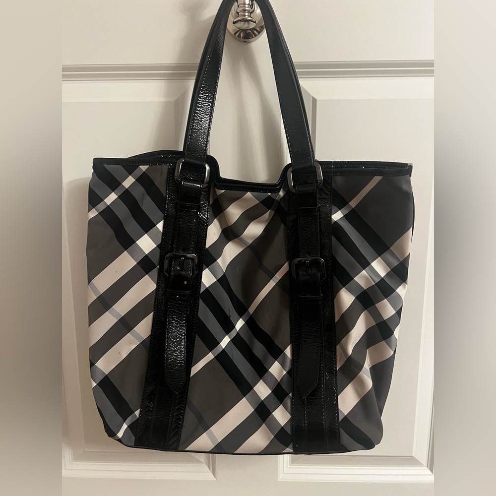 Burberry Black and Gray Tote with Signature Plaid